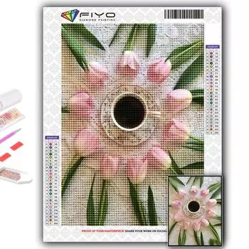 5D Алмазная картина Тюльпаны и кофе DIY Алмазная вышивка Горный хрусталь Домашнее украшение Full Round 20X30CM