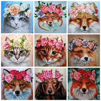 5d алмазная живопись кошка DIY мозаика цветок полная круглая/квадратная Алмазная вышивка животное ремесленный декор для дома Full Round 30x30CM красный