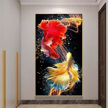 5D алмазная живопись «сделай сам», головоломка ручной работы, золото Arowana Fortune, удачи, украшение интерьера, набор для рисования, подвесная картина