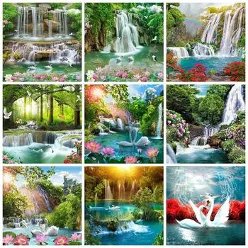 5d алмазная живопись водопад мозаика природа DIY алмазная вышивка лебедь стразы картины домашний декор ремесленный комплект Full Round 25x25CM красный