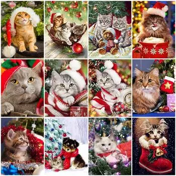 5D алмазная живопись животное кошка Алмазная вышивка Рождественский кот вышивка крестиком горный хрусталь картина мозаика набор Рождественский домашний декор Full Round 20x30CM