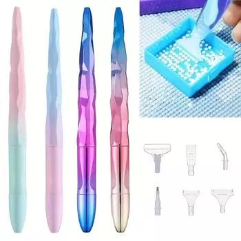 5D Diamond Art Pen, Алмазная ручка для рисования и аксессуары Алмазная ручка с эргономичным наконечником для круглых и квадратных камней (1 ручка + 6 насадок) J-106