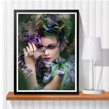 5D Diy Алмазная картина Бабочка Женщина Набор вышивки крестом Полный Алмазная вышивка Мозаика Художественная картина Стразы Декор Подарок Full Round 20x30cm