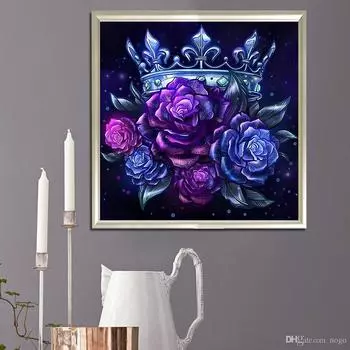 5D Diy Алмазная картина «Цветы и Корона», Алмазная вышивка, полный комплект аниме для вышивки крестом, домашний декор, подарок ручной работы Round 30x30cm