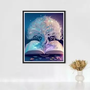 5D DIY Алмазная картина Дерево на книгах Набор для вышивки крестом Мозаика Алмазная вышивка Роза Полный круглый/квадратный дрель Украшение дома Round 30x40cm