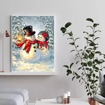5D DIY Алмазная картина Два снеговика Набор для вышивки крестиком Мозаика Алмазная вышивка Роза Полный круглый/квадратный дрель Украшение дома Round 30x40cm