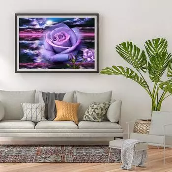 5D DIY Алмазная картина Фиолетовая роза Набор для вышивки крестом Мозаика Алмазная вышивка Роза Полный круглый/квадратный дрель Украшение дома Round 30x40cm