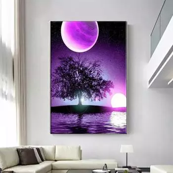 5D DIY Алмазная картина Фиолетовый мир Набор для вышивки крестом Мозаика Алмазная вышивка Роза Полный Круг/Квадрат Украшение для дома Round 30x40cm