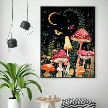 5D DIY Алмазная картина «Грибы и Луна» Набор для вышивки крестом Мозаика Алмазная вышивка Роза Полный круглый/квадратный дрель Украшение дома Round 30x40cm