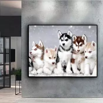 5D Diy Алмазная картина Группа собак Набор Полный Алмазная вышивка Мозаика Художественная картина Стразы Декор Подарок Full Round 20x30cm