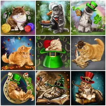 5D DIY Алмазная картина Кошка Наборы для вышивки крестом Алмазная вышивка Животное Рукоделие Мозаика Полный квадрат Декор для дома Full Round 20x20CM