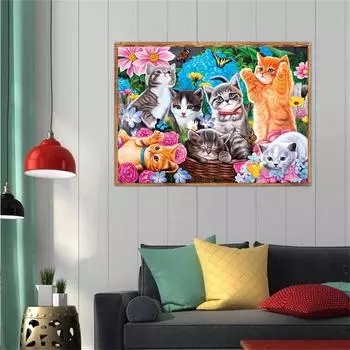 5D Diy Алмазная картина Котята играют Набор для вышивки крестом Полная алмазная вышивка Мозаика Искусство Картина из стразов Декор Подарок Full Round 20x30cm