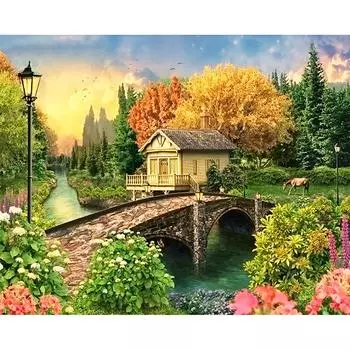 5D DIY Алмазная картина Маленький мостик Домик Вышивка крестом Горный хрусталь Мозаика Домашний декор 20X30CM