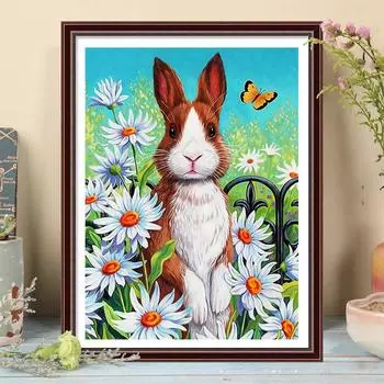 5D DIY Алмазная картина Милый кролик Набор для вышивки крестом Мозаика Алмазная вышивка Роза Полный круглый квадратный дрель Украшение дома Round 30x40cm