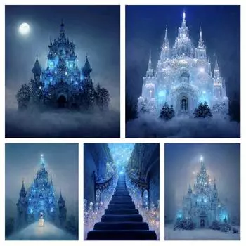 5D DIY Алмазная картина Мозаика Мечта Лунный свет Замок Пейзаж Вышивка крестом Картина Украшение для дома Подарок Full Round 20x30CM