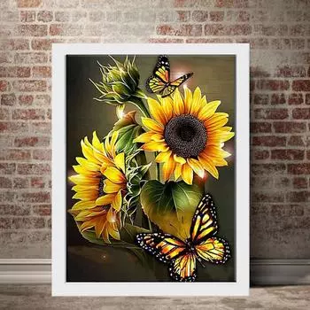 5D Diy Алмазная картина Мультфильм Красивые Подсолнухи Набор крестиков Полный Алмазная вышивка Мозаика Художественная картина Стразы Декор Подарок Full Round 20x30cm