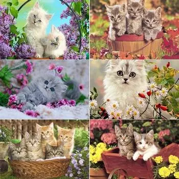 5D DIY Алмазная картина Набор Цветок Кошка Искусство Алмазная вышивка Стразы Украшения для дома Round 20x30cm