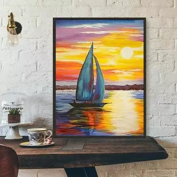 5D DIY Алмазная картина Парусник Набор для вышивки крестом Мозаика Алмазная вышивка Полный круглый квадратный дрель Украшение дома Round 30x40cm