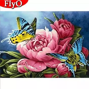 5D DIY Алмазная картина Пион Rhinestone Kit Алмазная вышивка Цветочная мозаика Бабочка Вышивка крестиком Подарок ручной работы Full Round (20X30CM)