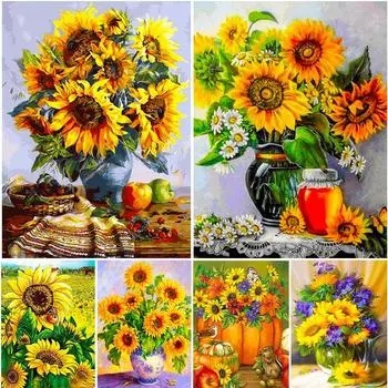 5D DIY Алмазная картина Подсолнух, набор для вышивки крестом, полная дрель, вышивка, мозаика, цветок, картина из стразов, домашний декор, подарок Full Round 20x30CM