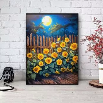 5D DIY Алмазная картина «Подсолнухи в саду» Набор для вышивки крестом Мозаика Алмазная вышивка Полный круглый/квадратный дрель Украшение дома Round 30x40cm