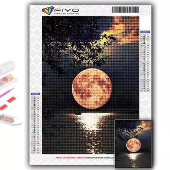 5D Diy Алмазная картина Полная Луна Вышивка крестом Полная Алмазная вышивка Мозаика Full Round 20X30CM