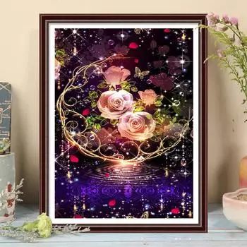 5D DIY Алмазная картина Розовый цветок Набор для вышивки крестом Мозаика Алмазная вышивка Роза Полный круглый квадратный дрель Украшение дома Round 30x40cm