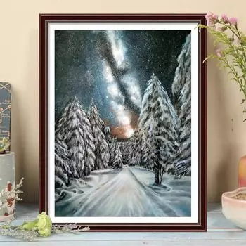 5D DIY Алмазная картина «Сосны и снег» Набор для вышивки крестом Мозаика Алмазная вышивка Роза Полный круглый квадратный дрель Украшение дома Round 30x40cm