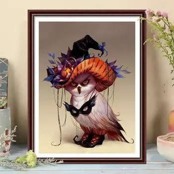 5D DIY Алмазная картина Сова в шляпе Набор для вышивки крестом Мозаика Алмазная вышивка Роза Полный круглый/квадратный дрель Украшение дома Round 30x40cm