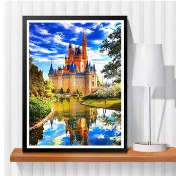 5D DIY Алмазная картина Замок Набор для вышивки крестом Мозаика Алмазная вышивка Роза Полный круглый/квадратный дрель Украшение дома Round 30x40cm