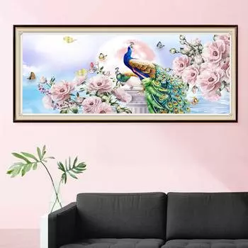5D DIY Алмазная вышивка Цветочный пейзаж Большая алмазная живопись с круглыми павлинами Стразы Мозаика Алмазы Художественный подарок Full Round 20x50CM