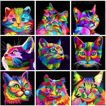 5D DIY Алмазная вышивка Распродажа Набор для алмазной живописи животных Кошка Фотографии стразами Полный мозаичный декор для дома Full Round 20x20CM