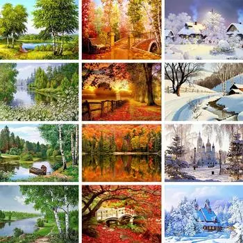 5D DIY алмазная живопись четыре сезона пейзаж горный хрусталь картина набор для вышивки крестом полная алмазная вышивка мозаичное украшение Full Round 20x30CM