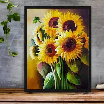 5D DIY Алмазные груды подсолнухов Алмазная вышивка Роза Полный круглый/квадратный дрель Украшение дома Round 30x40cm