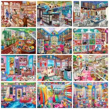 5d Diy Diamond Painting Shop Home Decor Square/round Вышивка House Landscape Mosaic Cake Wall Sticker Full Round 20x30CM