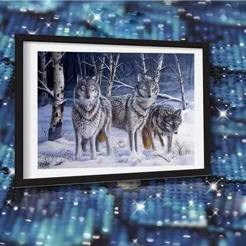 5D DIY Набор алмазов для рисования Полный квадратный Снежный волк Алмазная вышивка Снеги Вышивка крестиком Мозаика с изображением животных Ручная работа Рукоделие Домашний декор Full Round (20X30CM)