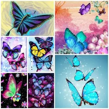 5D DIY Набор для алмазной живописи Цветы и бабочки Алмазная вышивка Стразы Украшения для дома Round 20x30cm