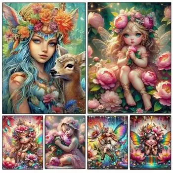 5D Diy Полная мозаика Искусство Мультфильм Эльфы Фея Пыль Алмазная Живопись Наборы Новое Поступление Цветочная Фея Девушка Вышивка Украшения Подарки Full Round 20x30CM