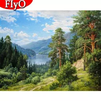 Алмазная вышивка 5D DIY. Пейзаж. Лес. Мозаика Full Round (20X30CM)