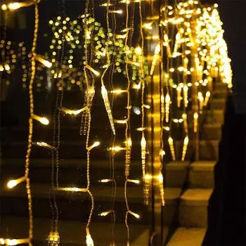 5m-28m Christmas Garland LED Curtain Icicle String Lights Outdoor Fairy Light Droop 0.6-0.8M Mall Garden Street Decorative Light 8 Modes&5M 96LEDs теплый белый
