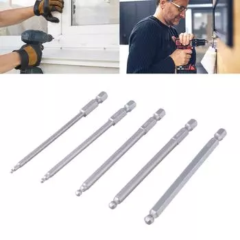 5Pcs Ballhead Hex Screwdriver Bit Set 100mm Long 1/4Inch Magnetic Hex Screwdriver Set Ballhead End Hex Screwdriver