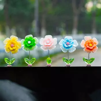 5Pcs Car Interior Shaking Head Beautiful Daisy Flowers Ornament Shake Head Decor Double-sided Tape Ornament Interior Accessories