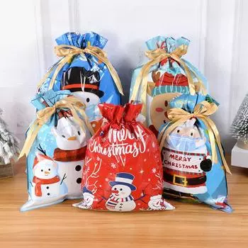 5PCS Christmas Candy Gift Bag Plastic Drawstrings Presents Wrapping Bag Xmas Tree Ornament Christmas Decoration New Year 2024 Other