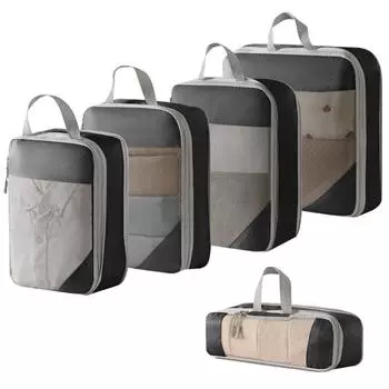 5Pcs Compression Luggage Organizer Packing Cubes Mesh Surface Clothes Storage Bag Travel