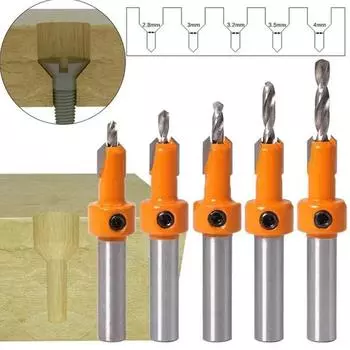 5PCS Counter sink Drill Bit Set for Wood 8mm Shank HSS Wood Screw Drill Router Bits Hole Punch Carbon Steel Woodworking Tools