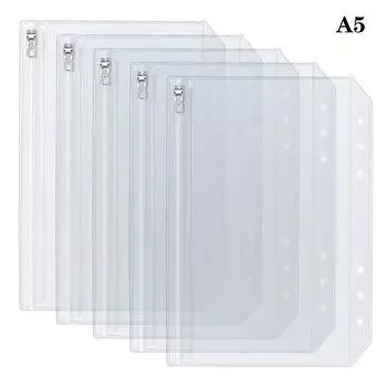 5pcs Document Organiser A5 A6 Clear PVC Pockets File Organizer Clear Binder Pockets Storage Bag A5(210x144mm)