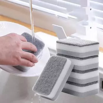 5PCS Double-sided Cleaning Sponges Pan Pot Dish-Washing Sponges Household Scouring Pad Kit Tools Kitchen Tableware Brush 5PCS серый