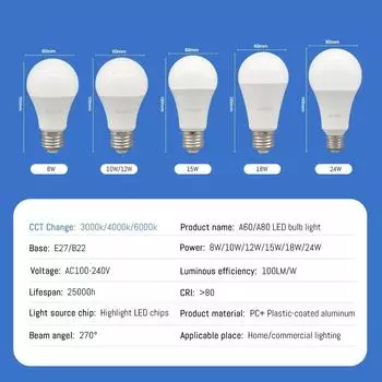 5pcs E27 B22 Bulb Wall Switch CCT 3 Color Temperature AC220V 110V 18W 24W Memory Function Color Temp Reset Light for Bedroom AC100-240V