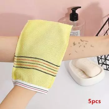 5Pcs Exfoliating Bath Pad Towels Set Korean Italy Asian Exfoliating Bath Washcloth Body Scrub Shower Soft Polyester Cotton жёлтый