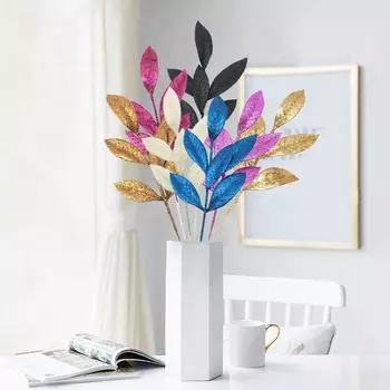 5pcs Glitter DIY Decor Artificial Flowers Bouquet Photography Props Simulated Olive Leaves Decorations Accessories